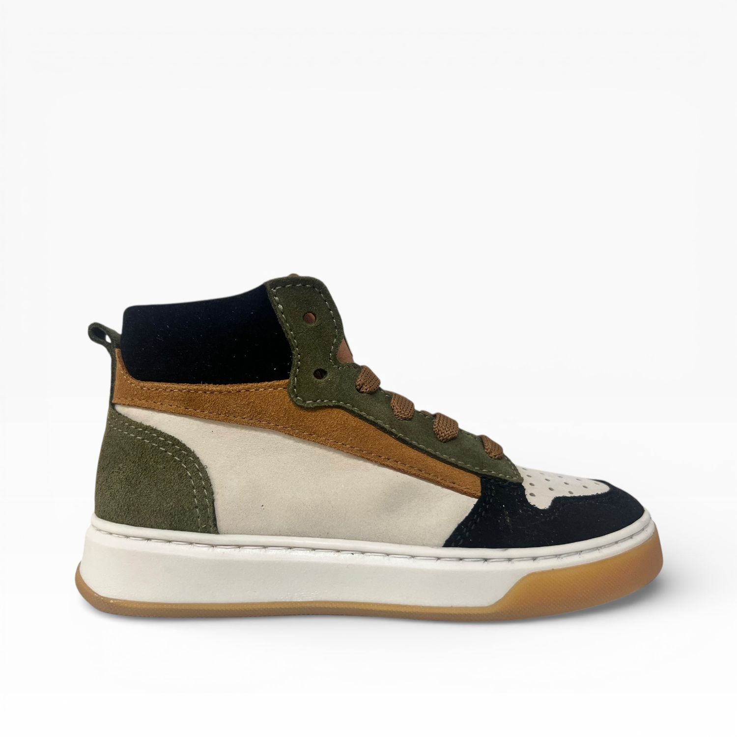 Beberlis half hoge jongens sneaker groen/taupe