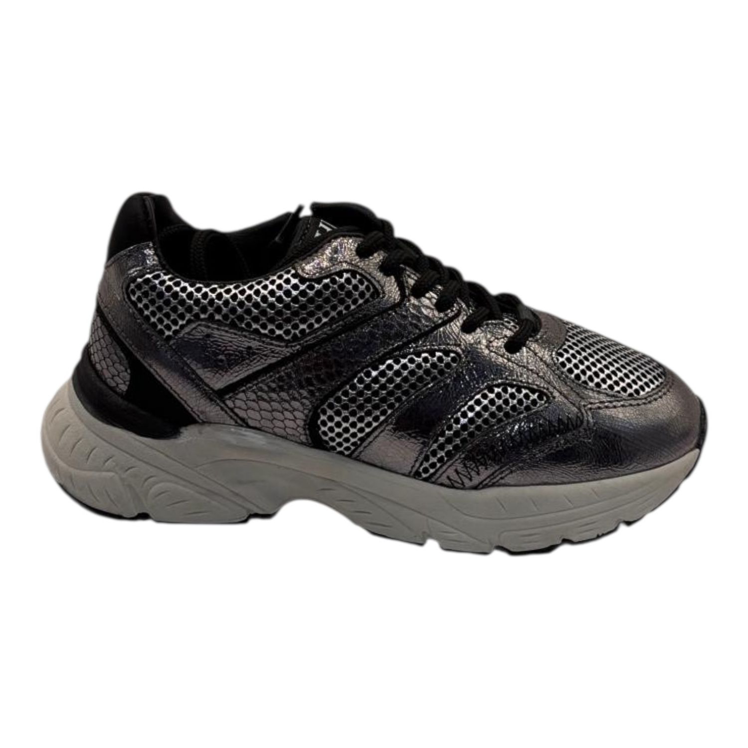 H1255 meisjes sneaker metallic zilver
