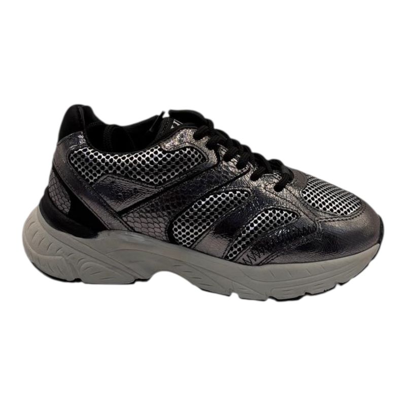 H1255 meisjes sneaker metallic zilver