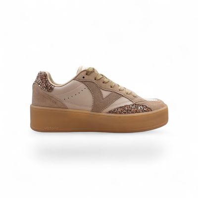 1265101 Victoria sneaker beige wit met glitter accent