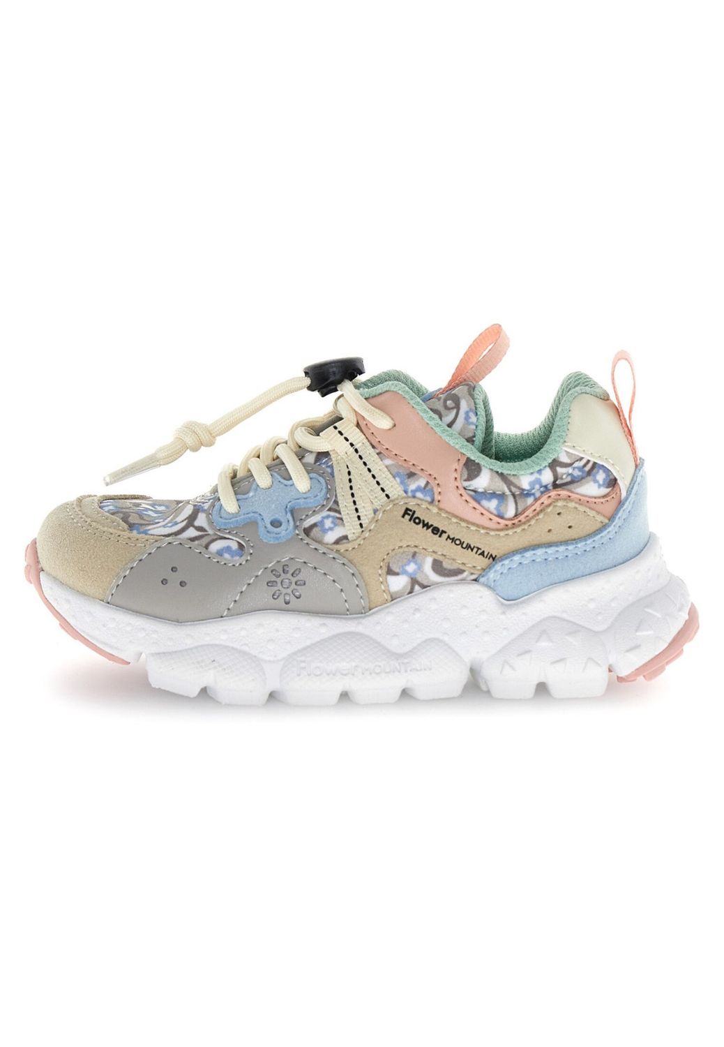 YAMANO 3 JUNIOR. E-CALF/FLOWER SAND-TAUPE-CELESTE