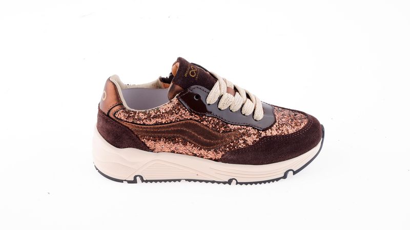P1117 Meisjes sneaker Donker bruin glitter