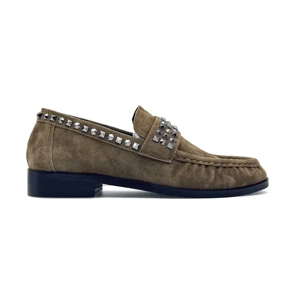 Cycleur de luxe vrouw Taupe loafer studs Constance