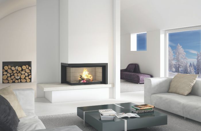 Axis H1200 VLD Corner Fireplace, Glass Orientation: Left Corner Design