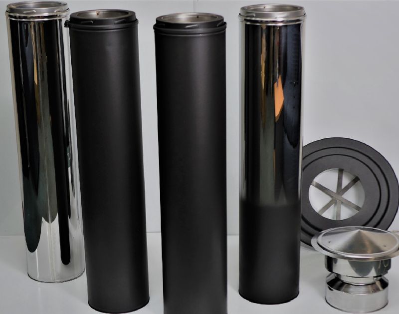 6" Pivot Fully Insulated Room Sealed Flue Kit 4m Flue Kit All Black (Suits Freestanding Fireplaces)
