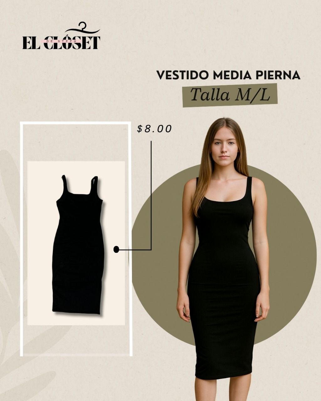 Vestido negro media pierna ajustado para mujer – Tallas M/L – Ropa en Panamá