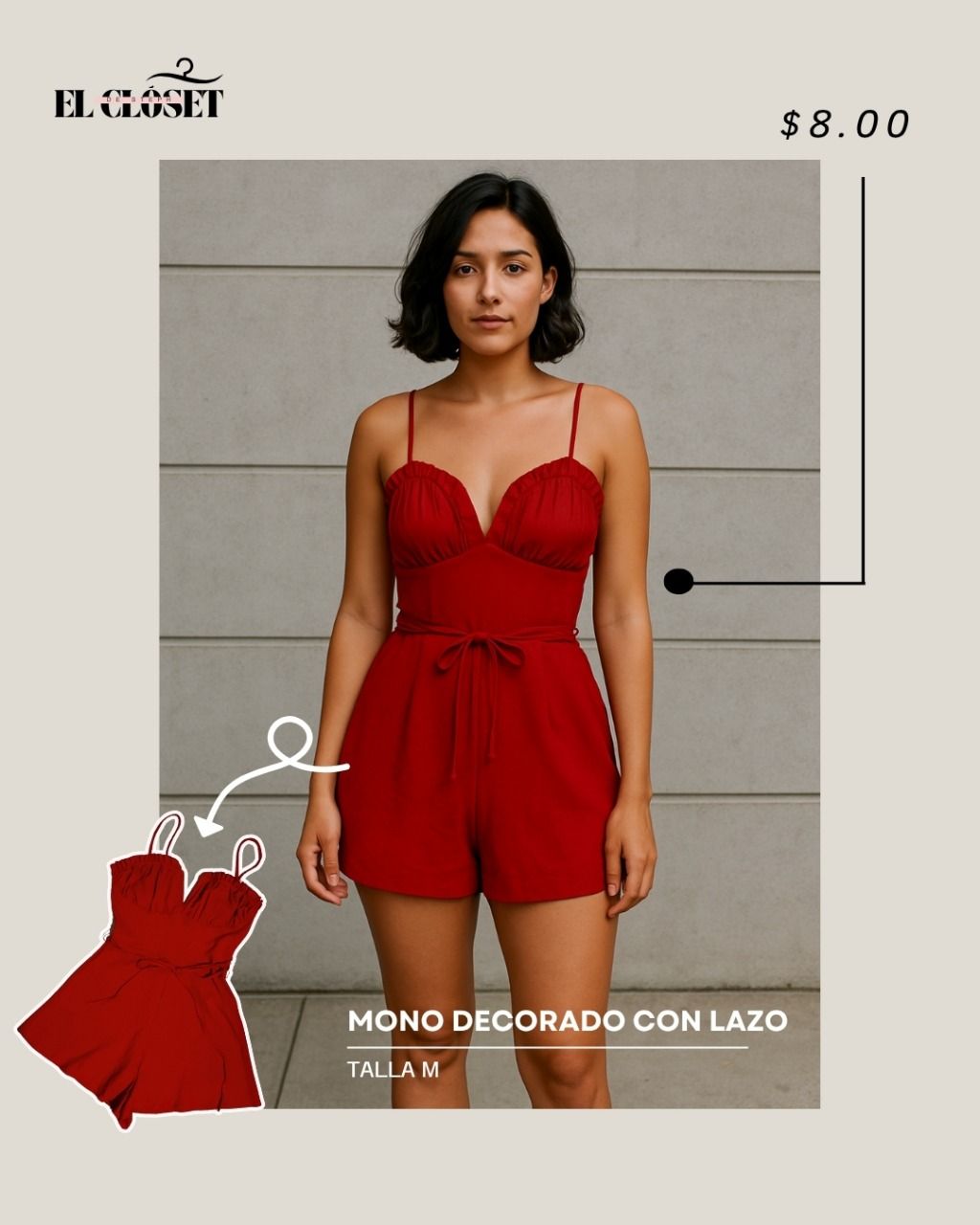 Mono corto rojo decorado con lazo – Talla M – Ropa femenina fresca en Panamá