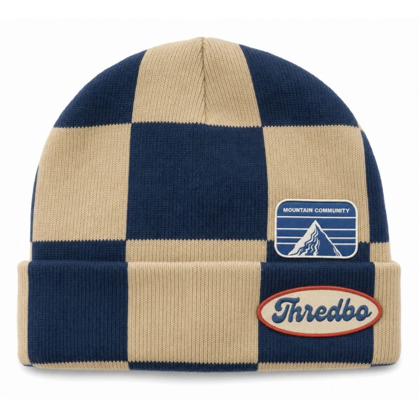 Thredbo Snow Circle Check Beanie, Colour: Ecru/Classic Blue