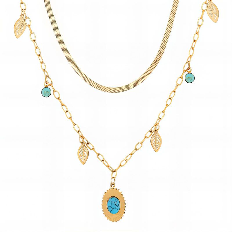 "Leaves" Necklace, 18K Gold Plated Steel