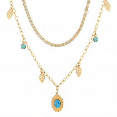 "Leaves" Necklace, 18K Gold Plated Steel