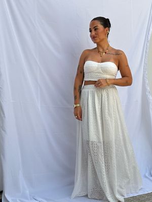 Conjunto Bordado Inglês - Top + Saia Longa