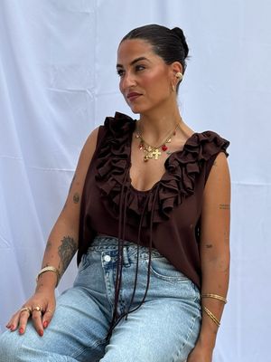 Camisa Transparente com Folhos