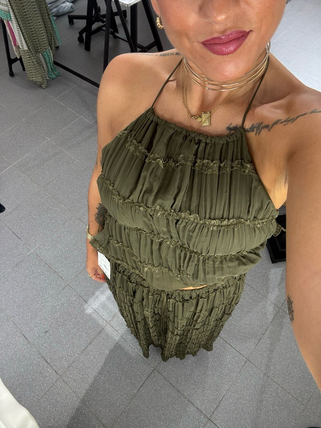 Conjunto Texturado - Top + Saia Longa