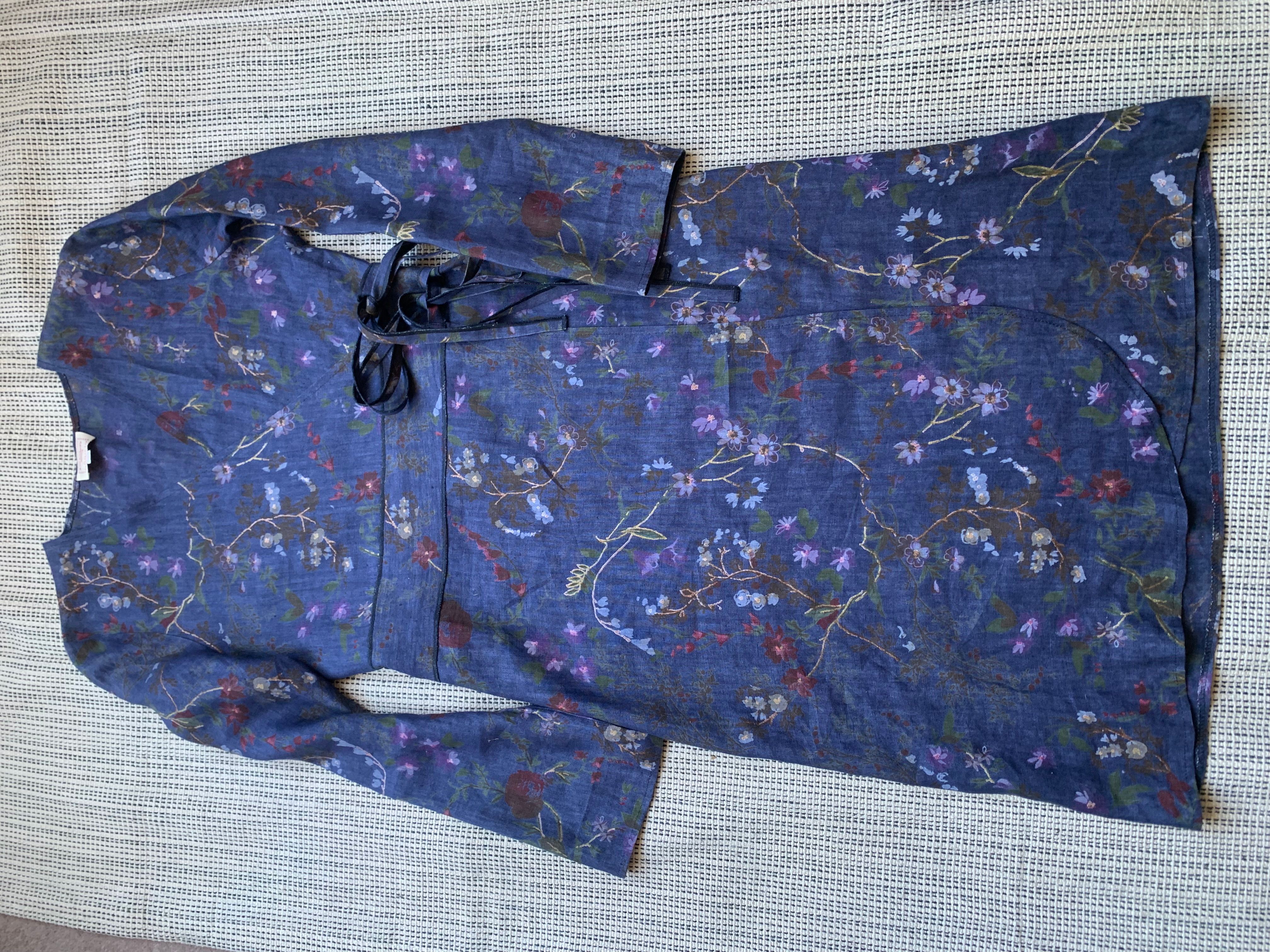 Avoca blue floral print linen wrap dress Size 2 UK 10