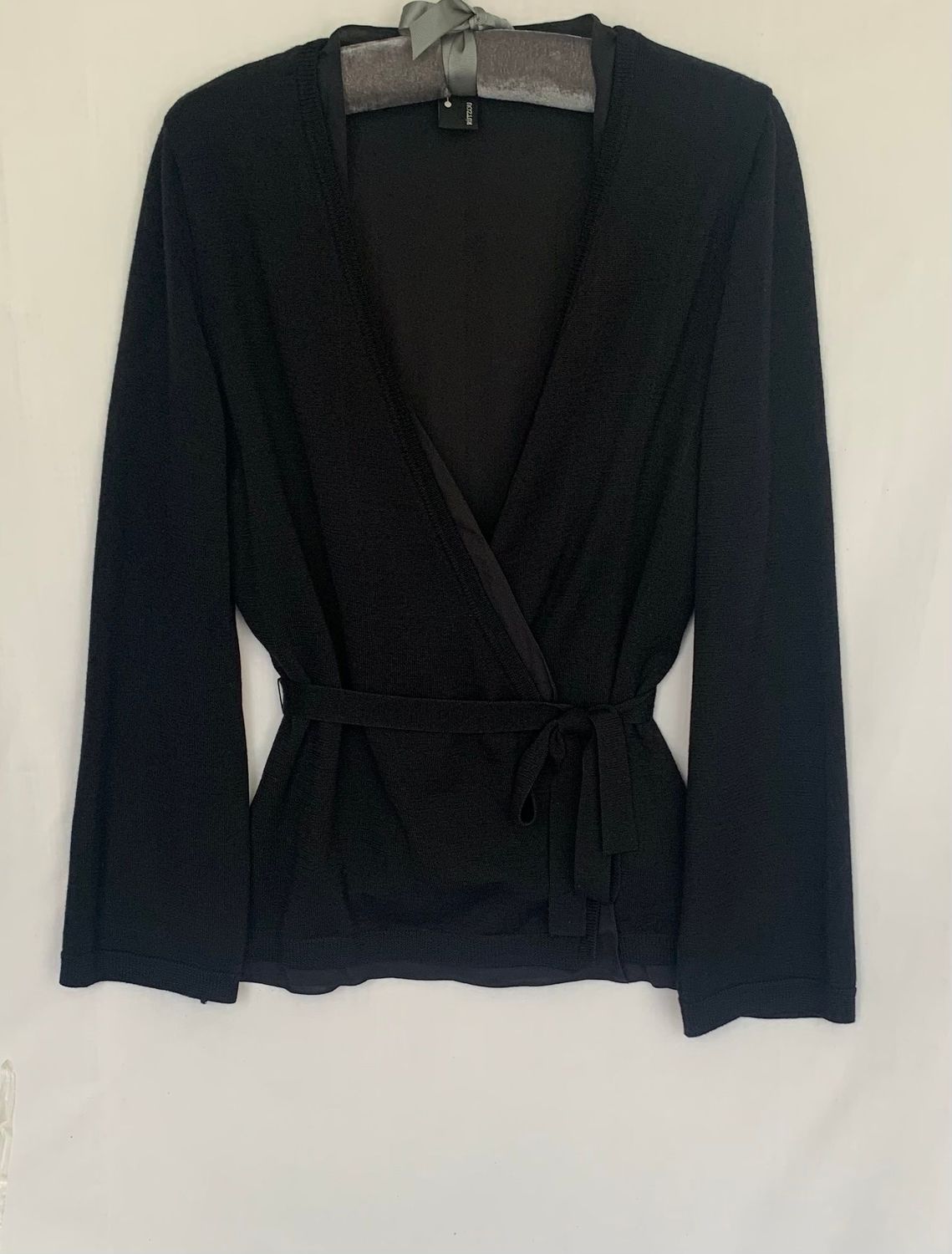 Rützou black merino & silk wrap cardigan (repaired) Size M UK 12