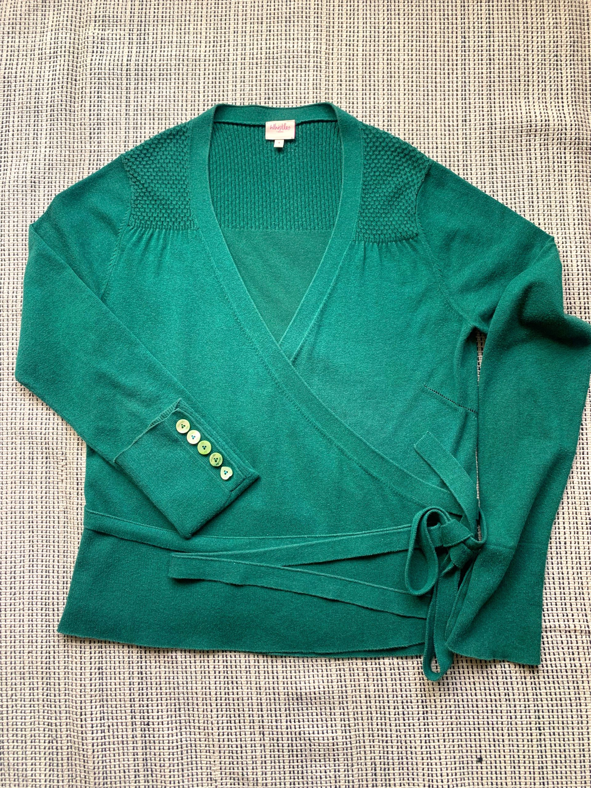 Whistles green cotton blend wrap cardigan Size 4 UK 14