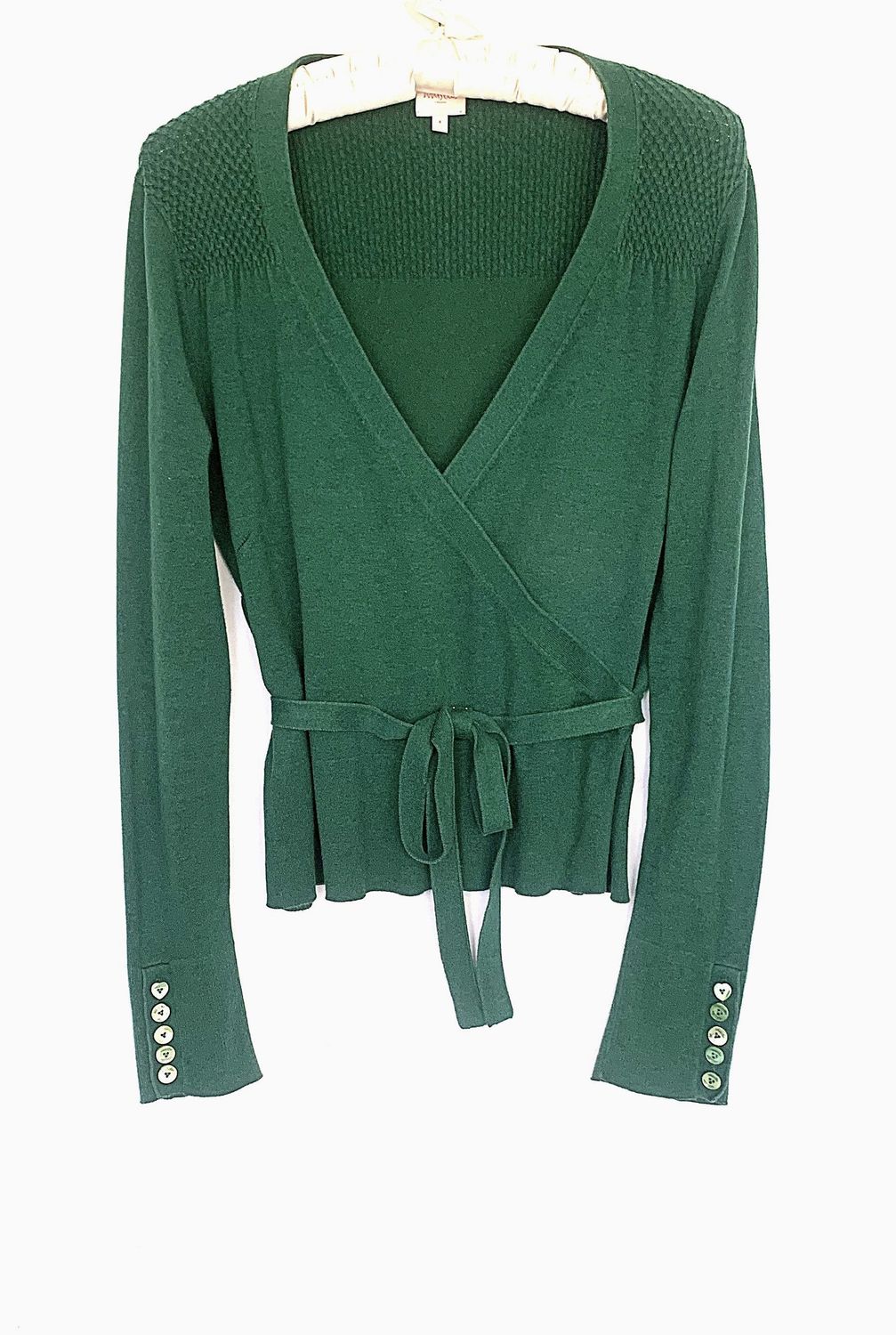 Whistles green cotton blend wrap cardigan Size 4 UK 14