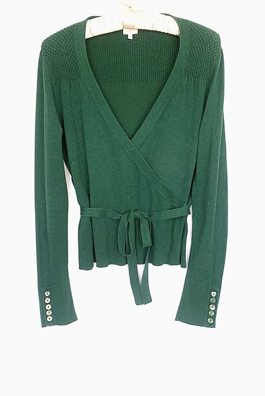 Whistles green cotton blend wrap cardigan Size 4 UK 14