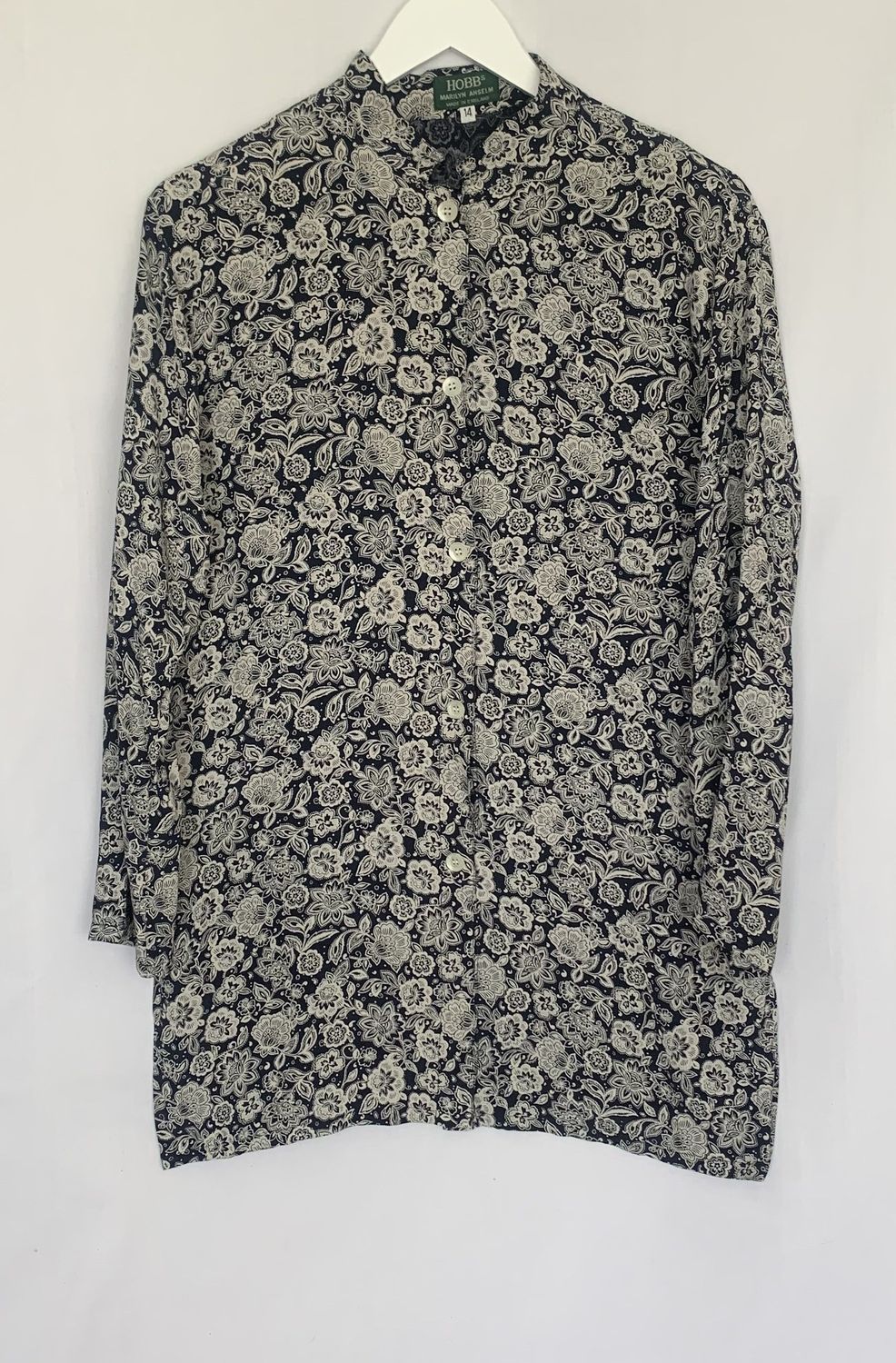 Marilyn Anselm navy floral pattern mandarin collar tunic Size 14