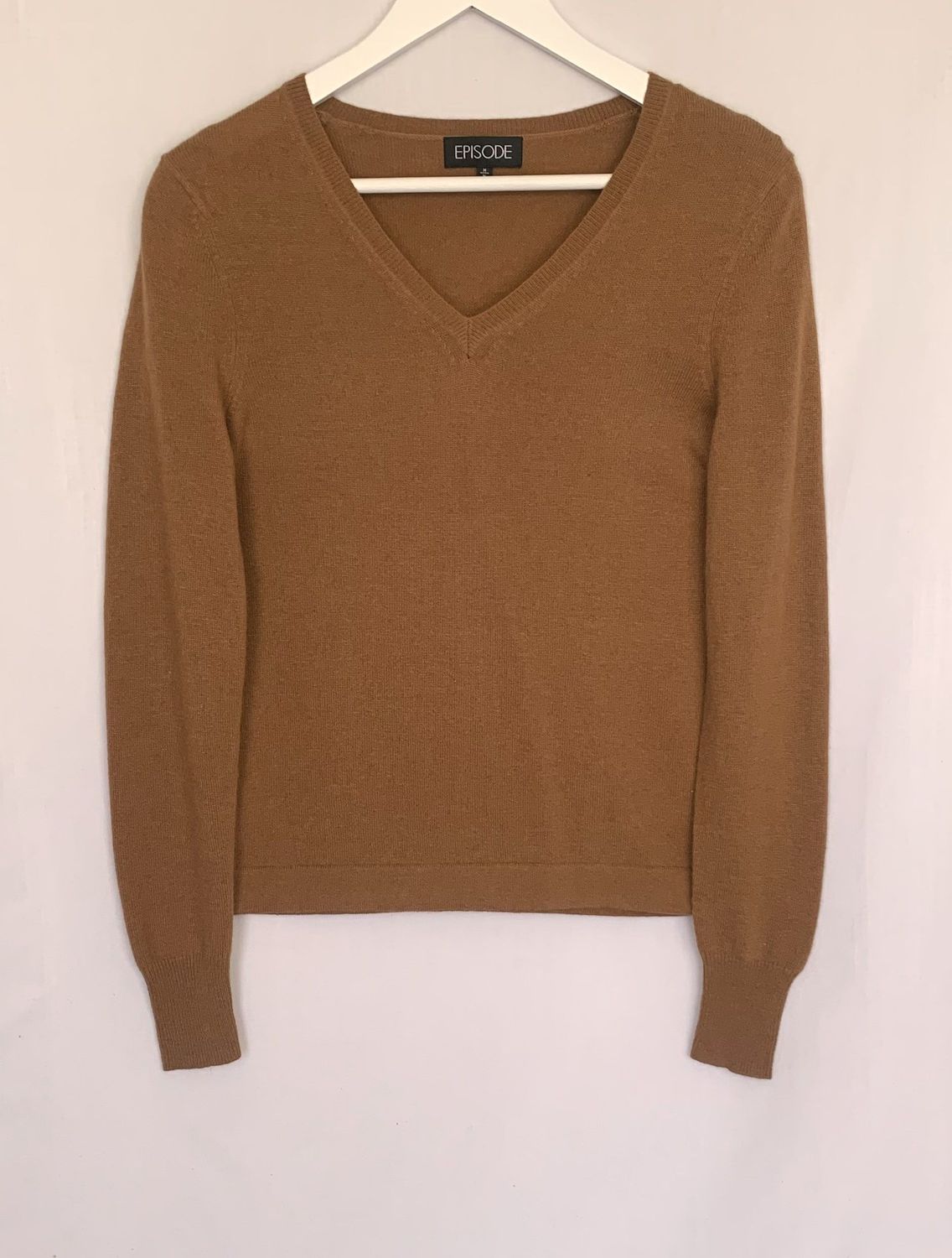 Episode tan wool blend V-neck jumper Size M UK 12