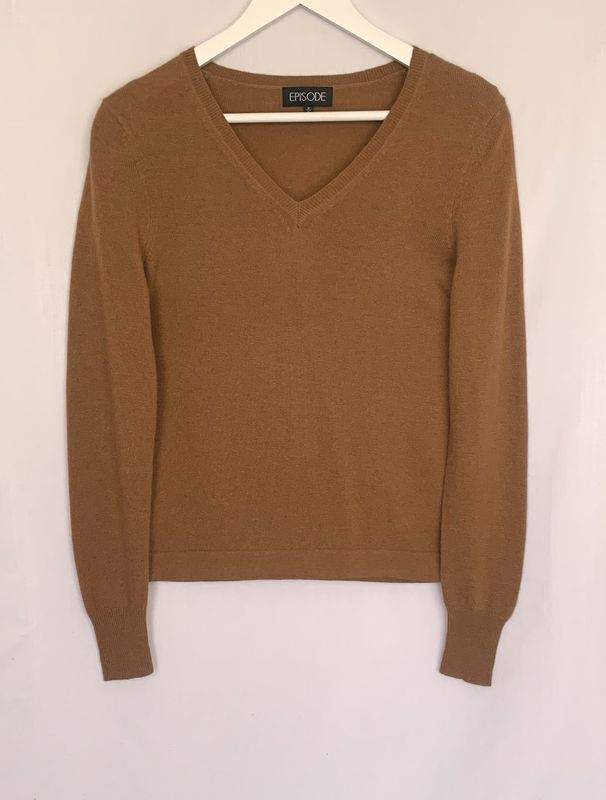 Episode tan wool blend V-neck jumper Size M UK 12