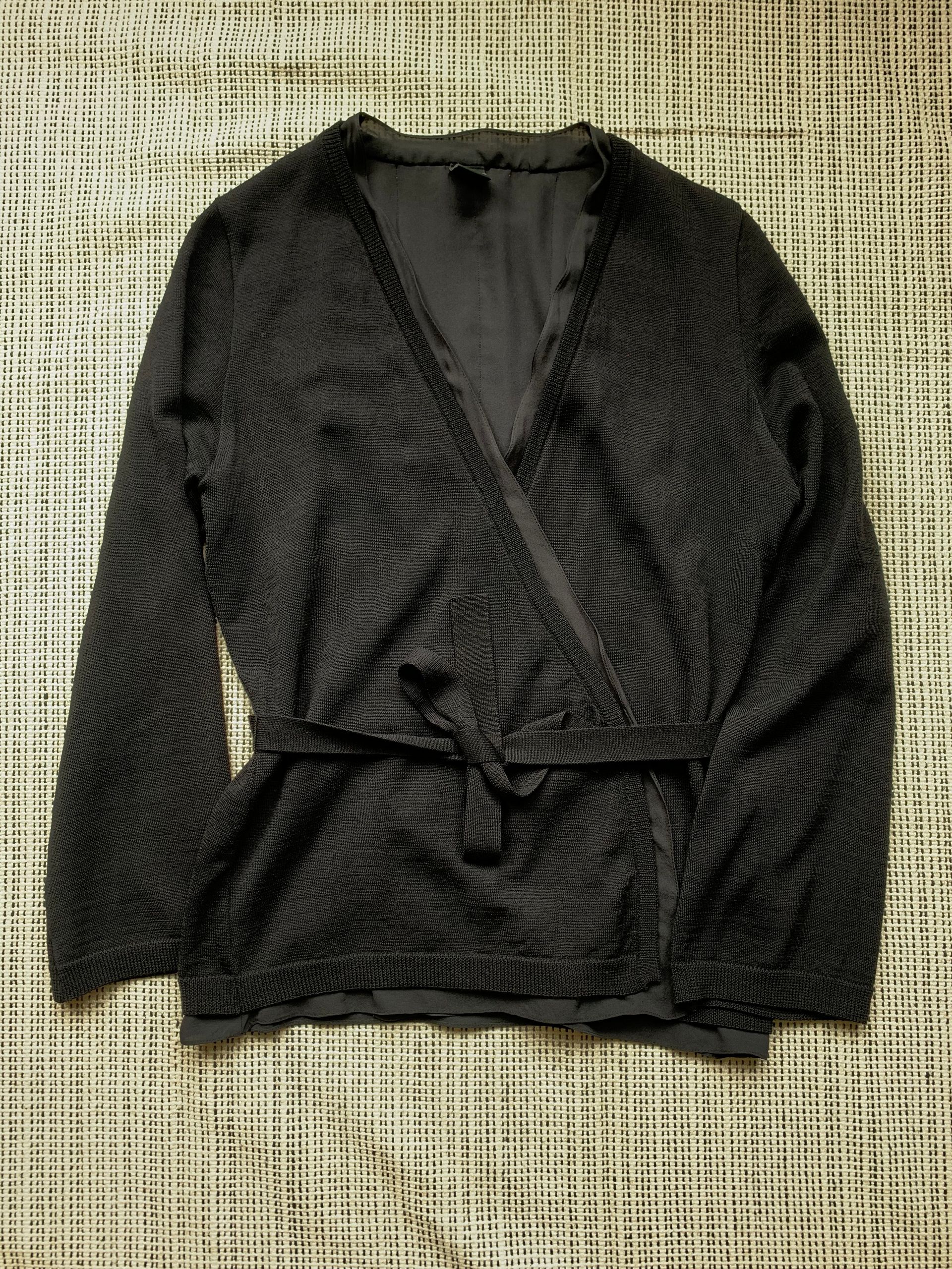 Rützou black merino & silk wrap cardigan (repaired) Size M UK 12