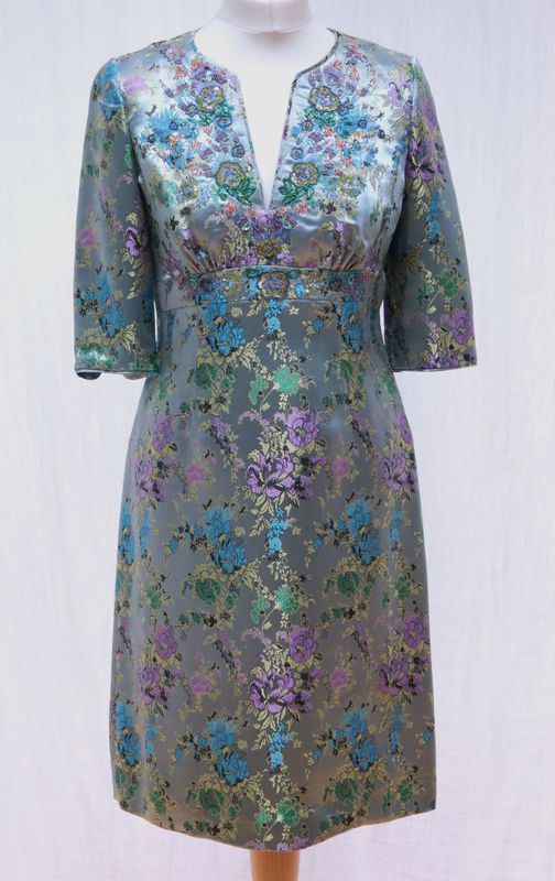 Whistles ice blue embroidered satin dress Size 10 (damaged)