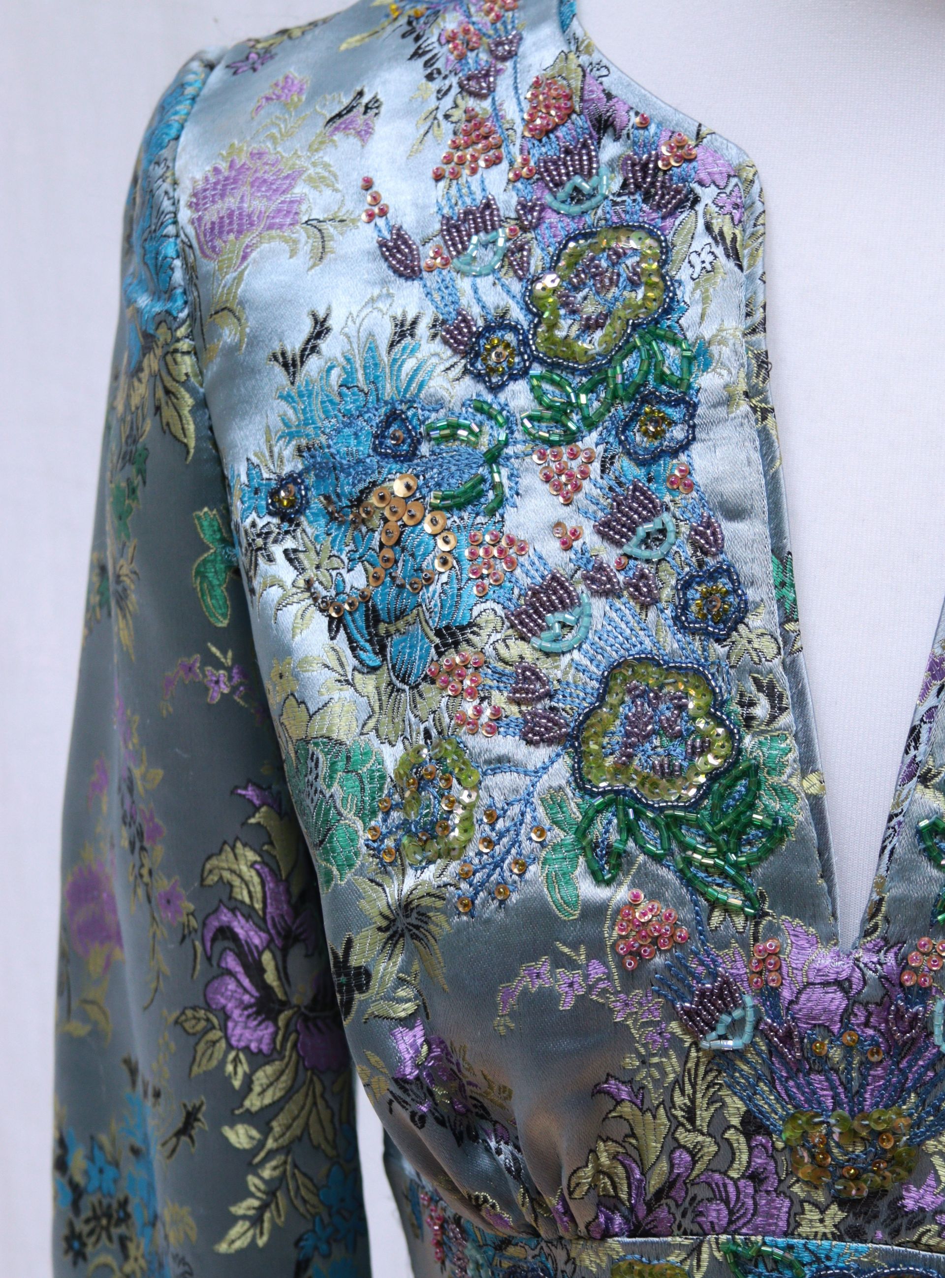 Whistles ice blue embroidered satin dress Size 10 (damaged)