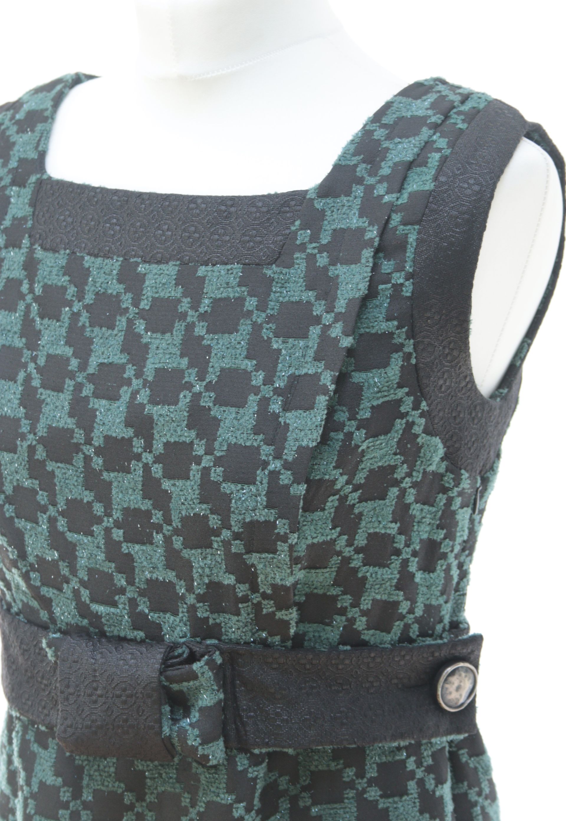 Alice San Diego green & black dogtooth shift dress Size 44 UK 12