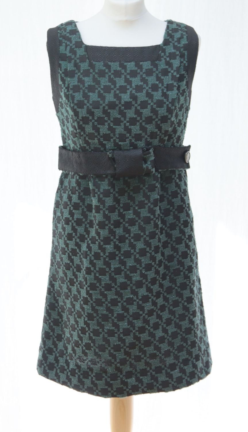 Alice San Diego green & black dogtooth shift dress Size 44 UK 12