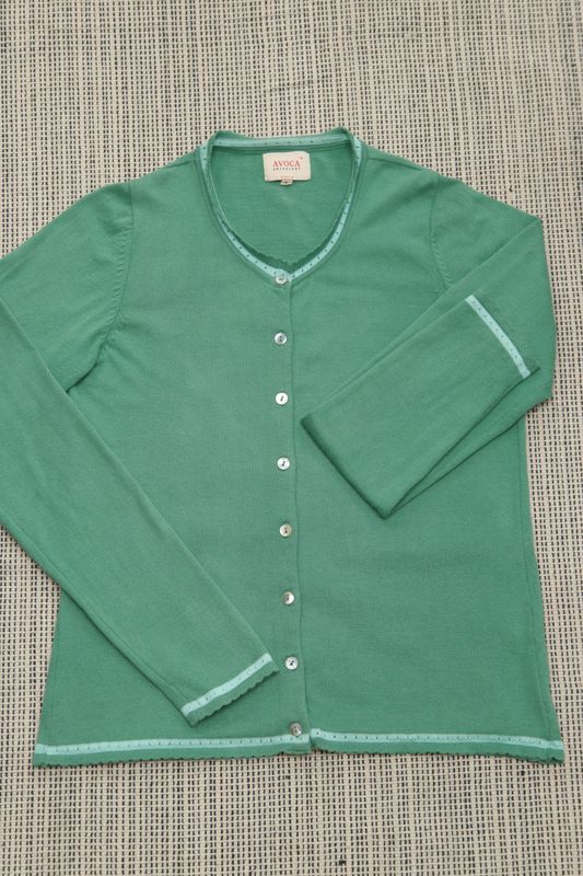 Avoca jade green cotton crew neck cardigan Size S UK 10