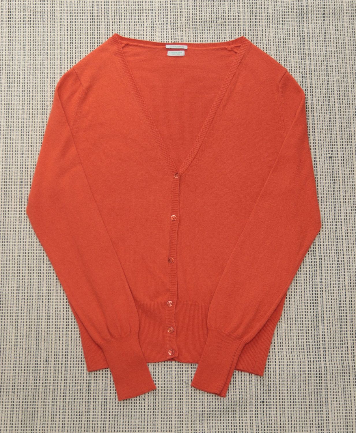 Benetton orange V-neck cardigan Size M UK 12