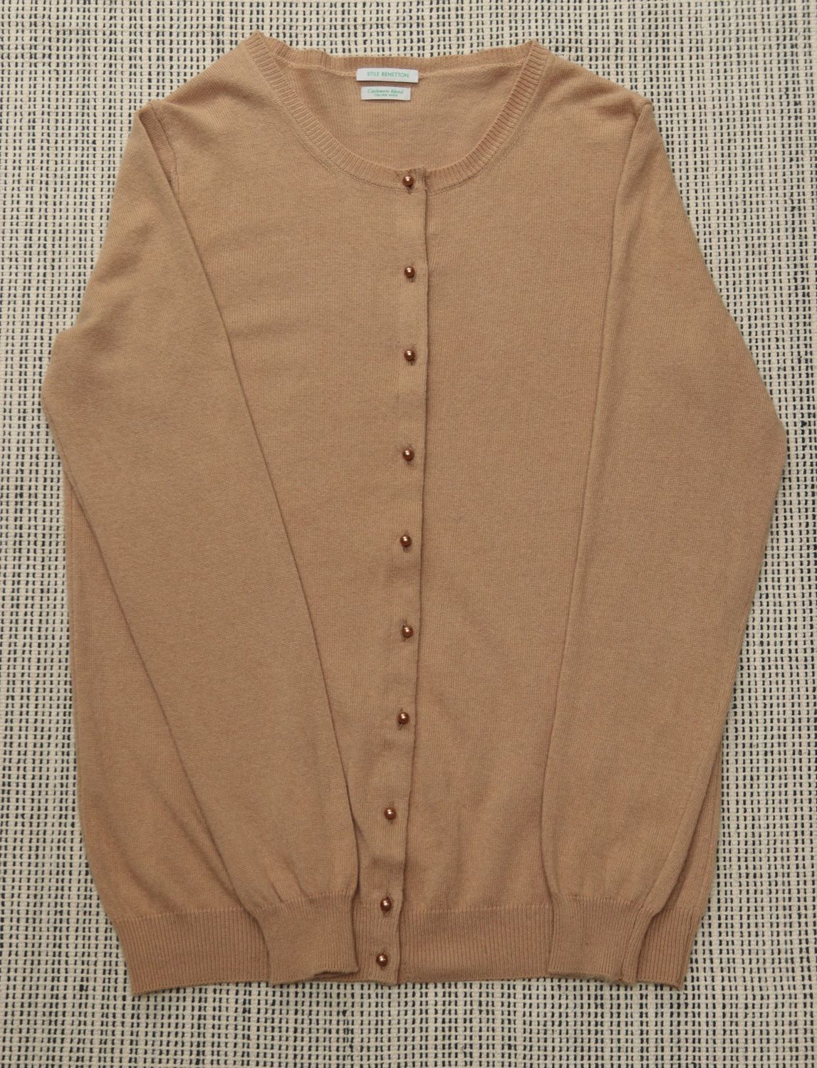 Benetton camel-beige crew neck cardigan Size S UK 10