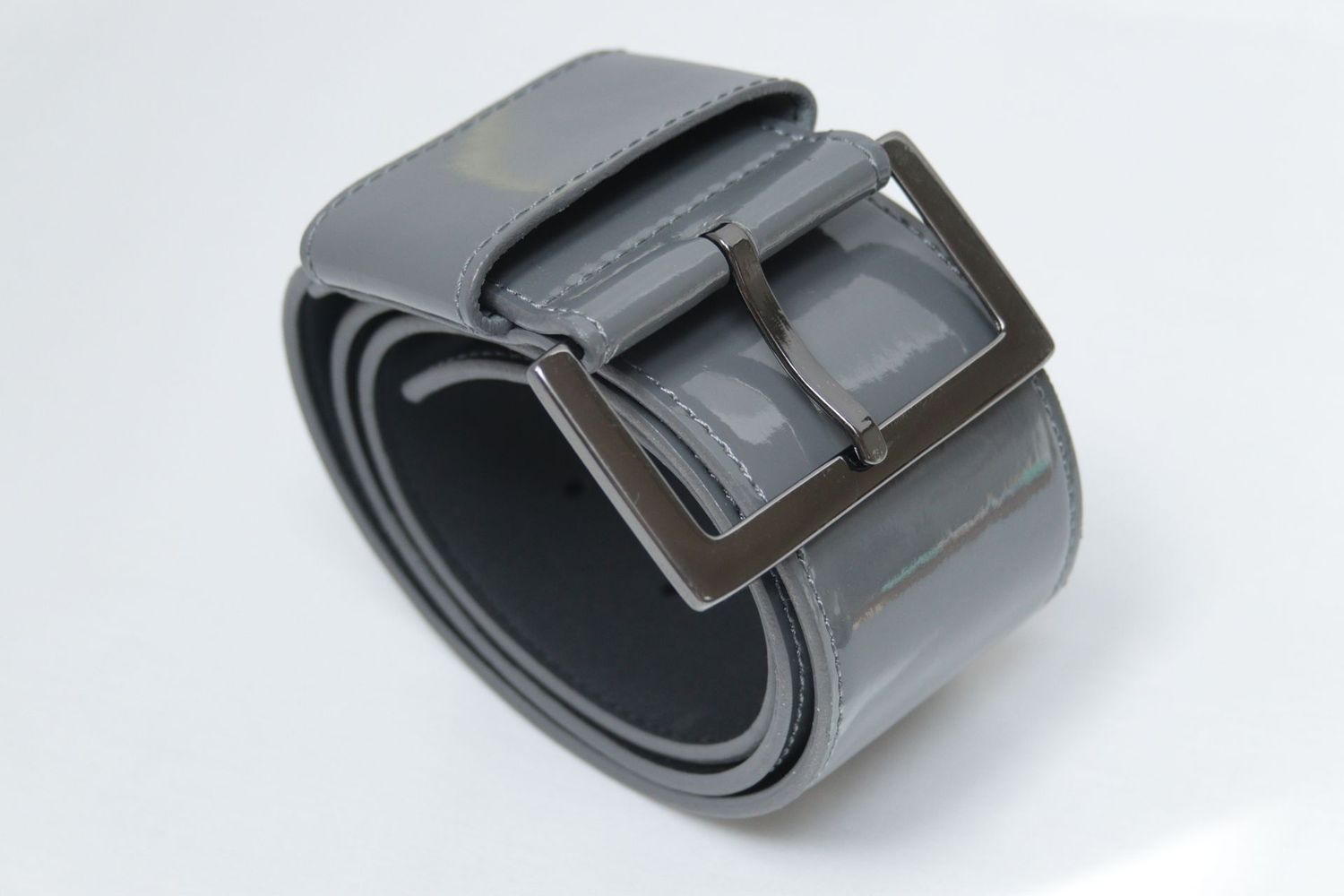 Benetton grey patent leather wide belt Size M UK 12