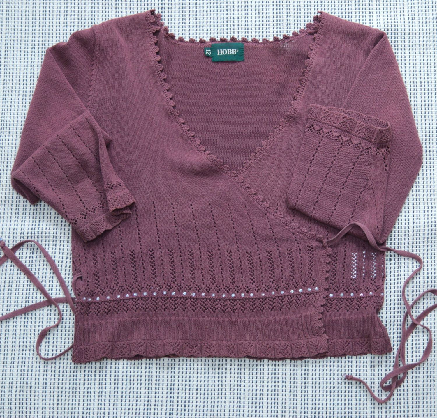 Hobbs brown cotton fine knit wrap top Size 12