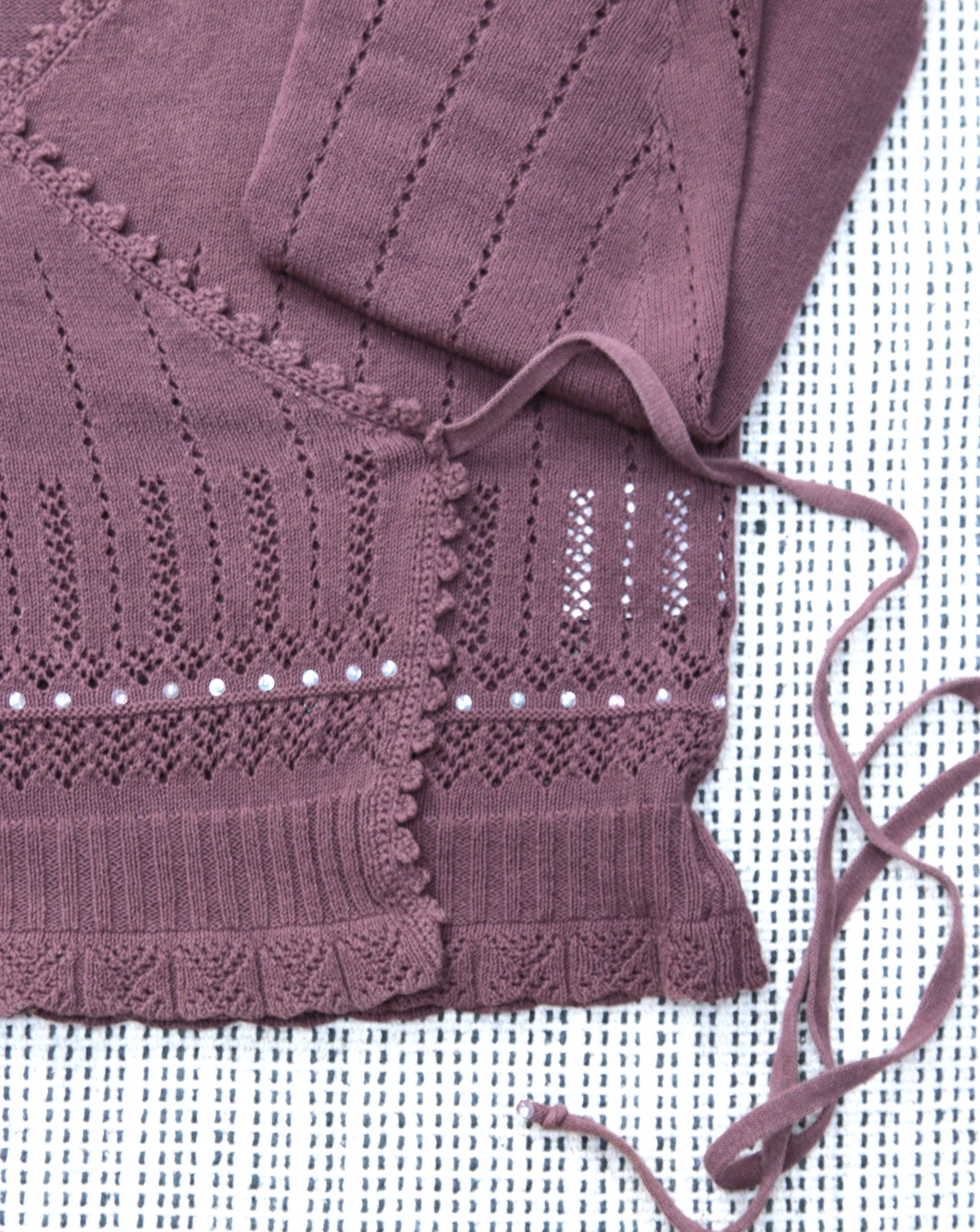 Hobbs brown cotton fine knit wrap top Size 12