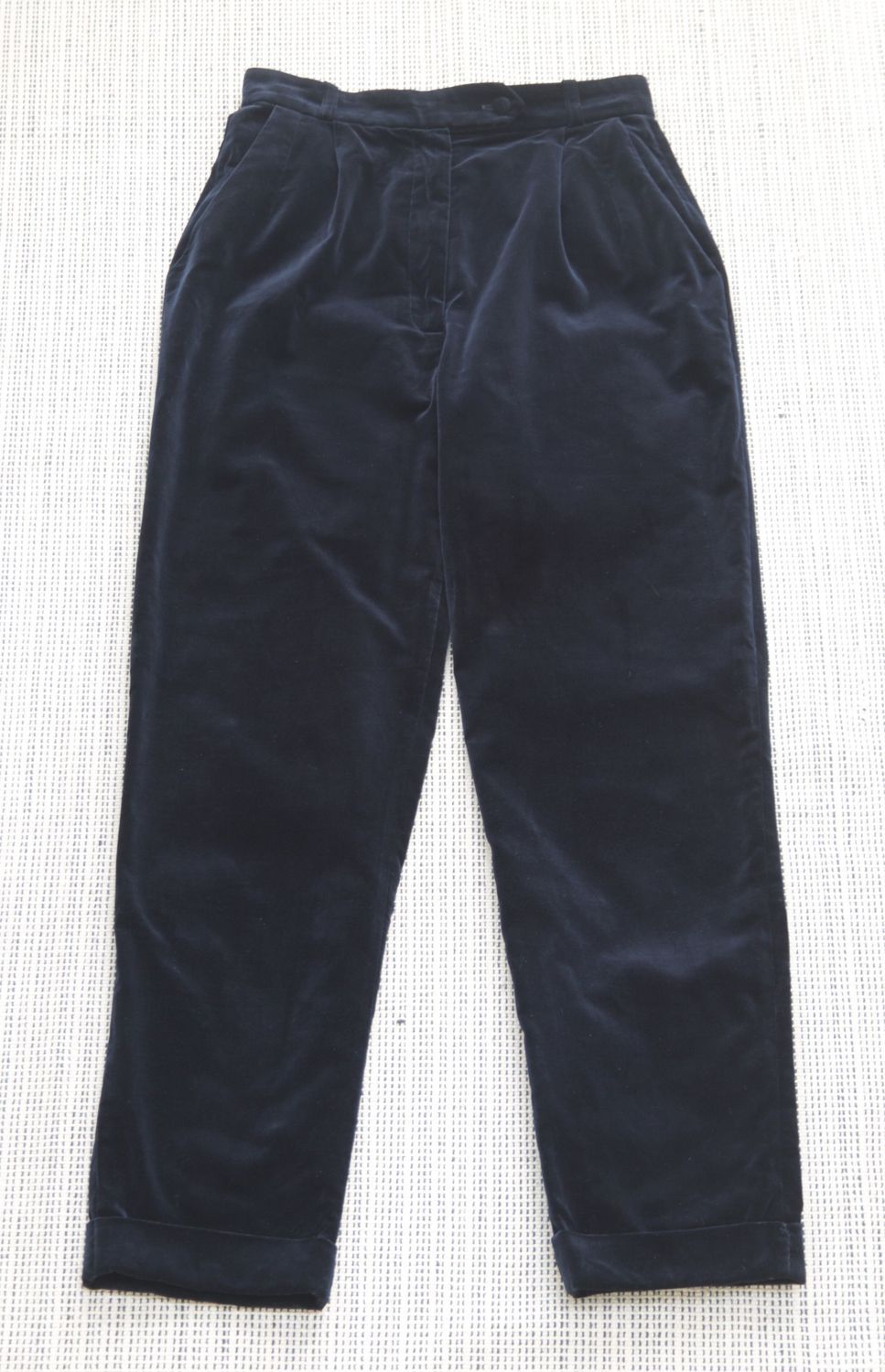 Monsoon zigzag label blue velvet trousers – UK 12 / 28" waist (fits UK 8)