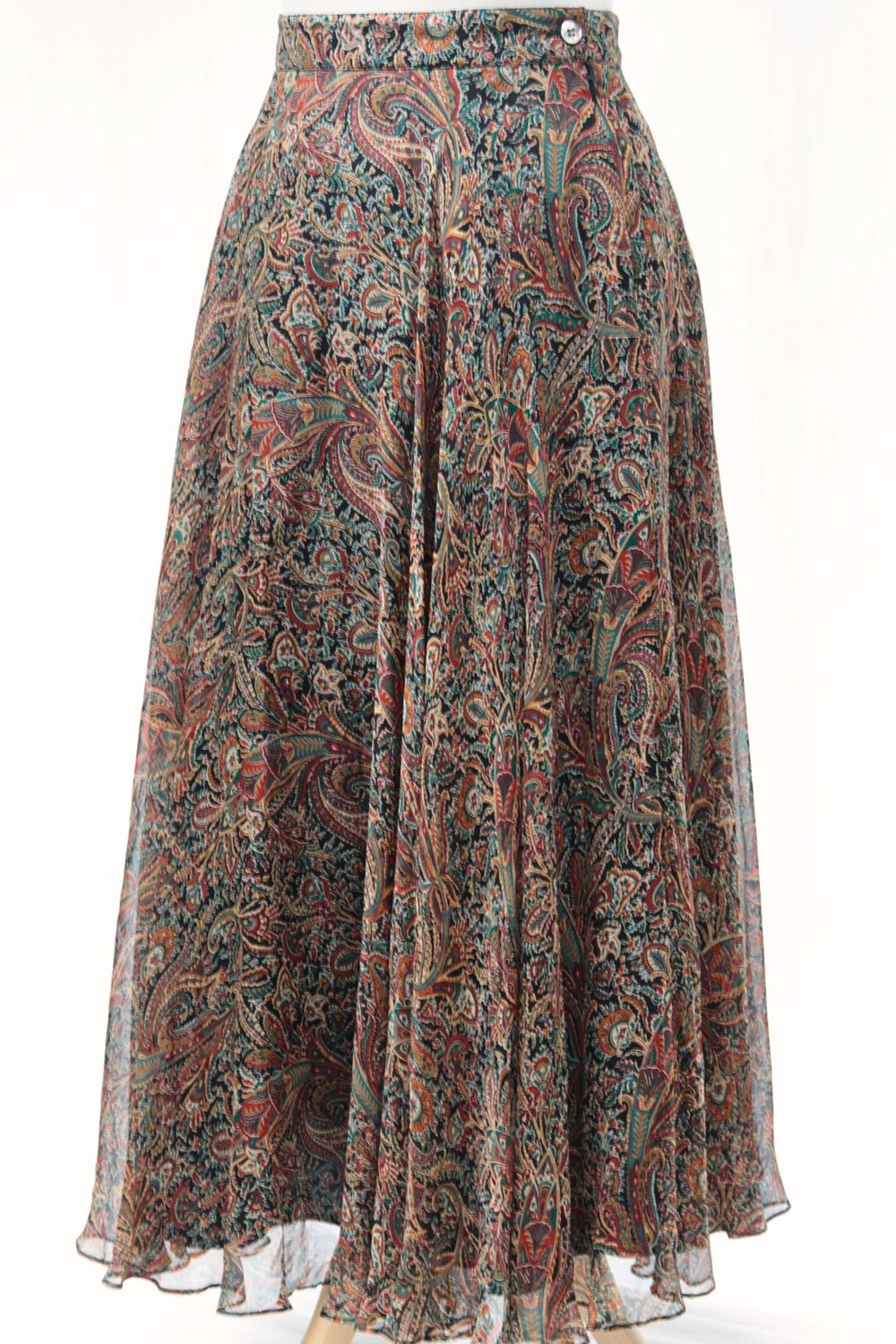Laura Ashley tan paisley silk long skirt Size 12 (28" waist - UK 8-10)