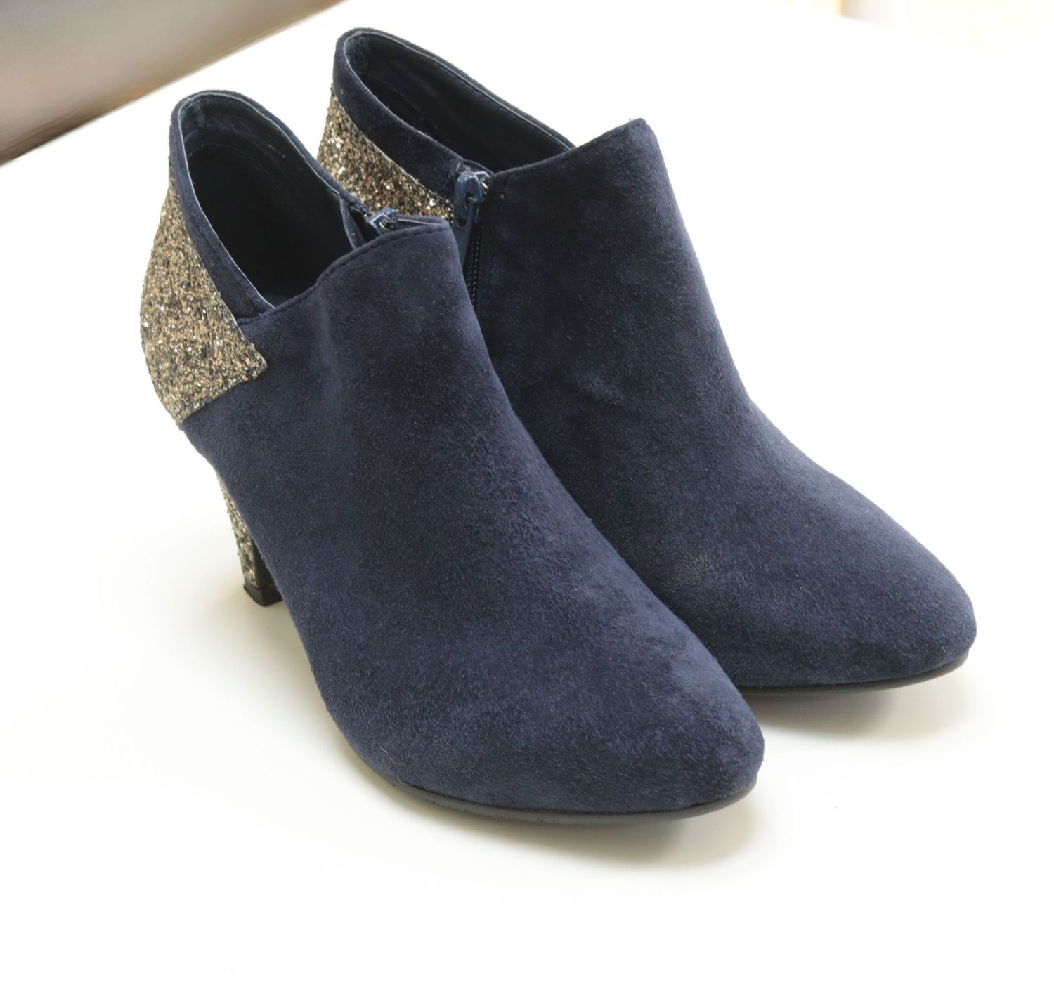 Almost Famous navy gold glitter heel ankle boots Size 38 UK 5.5
