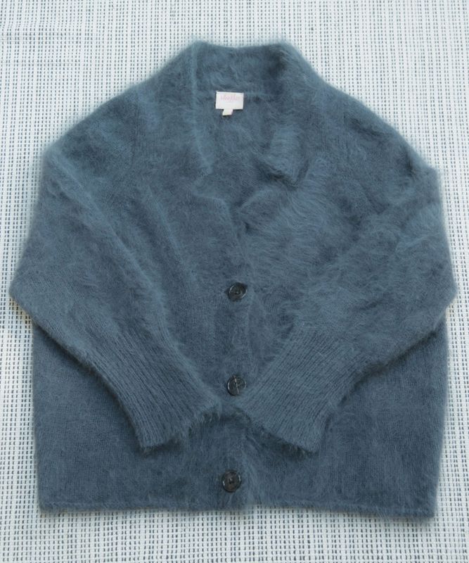 Whistles grey fluffy angora blend short sleeve cardigan Size 4 UK 14
