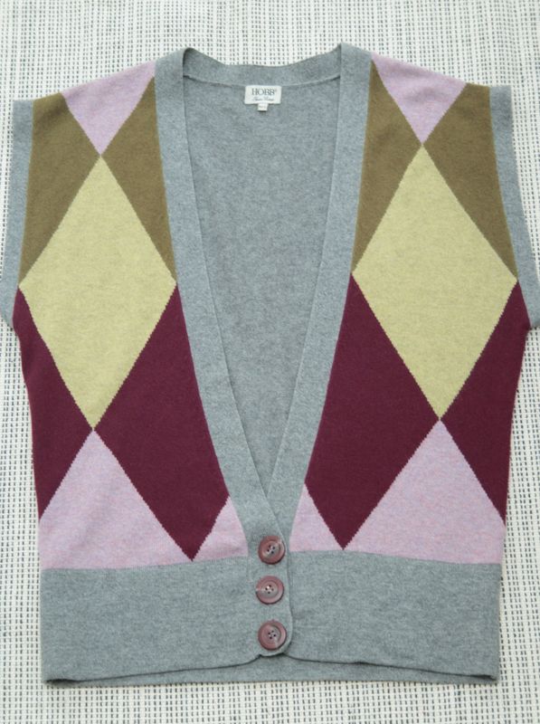 Hobbs grey argylle 100% cashmere sleeveless cardigan Size M/L