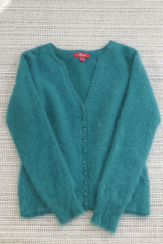 Monsoon teal fluffy angora cardigan Size 12