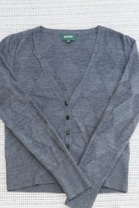 Hobbs charcoal grey diamond pattern wool cardigan Size 12 (see measurements)