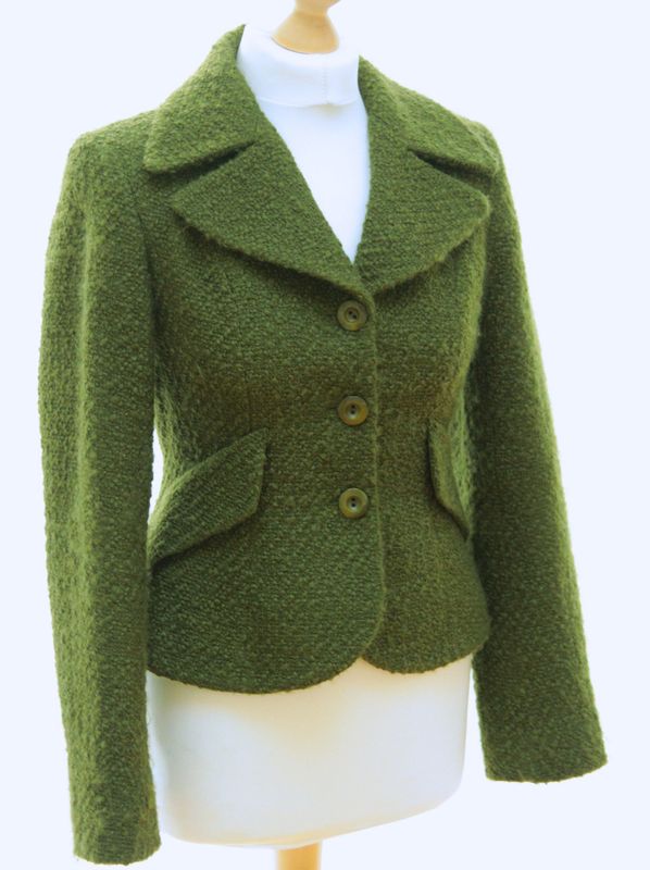Marilyn Anselm for Hobbs deep apple green boucle wool jacket Size 10