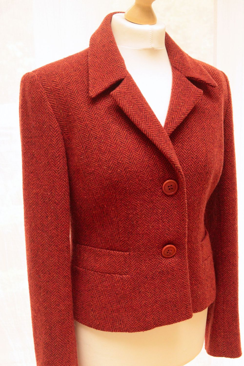 Marilyn Anselm for Hobbs red herringbone wool blend jacket Size 12