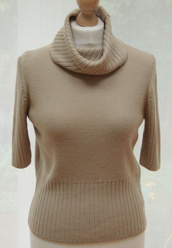 Planet warm beige wool blend cowl neck short sleeve jumper Size S UK 10