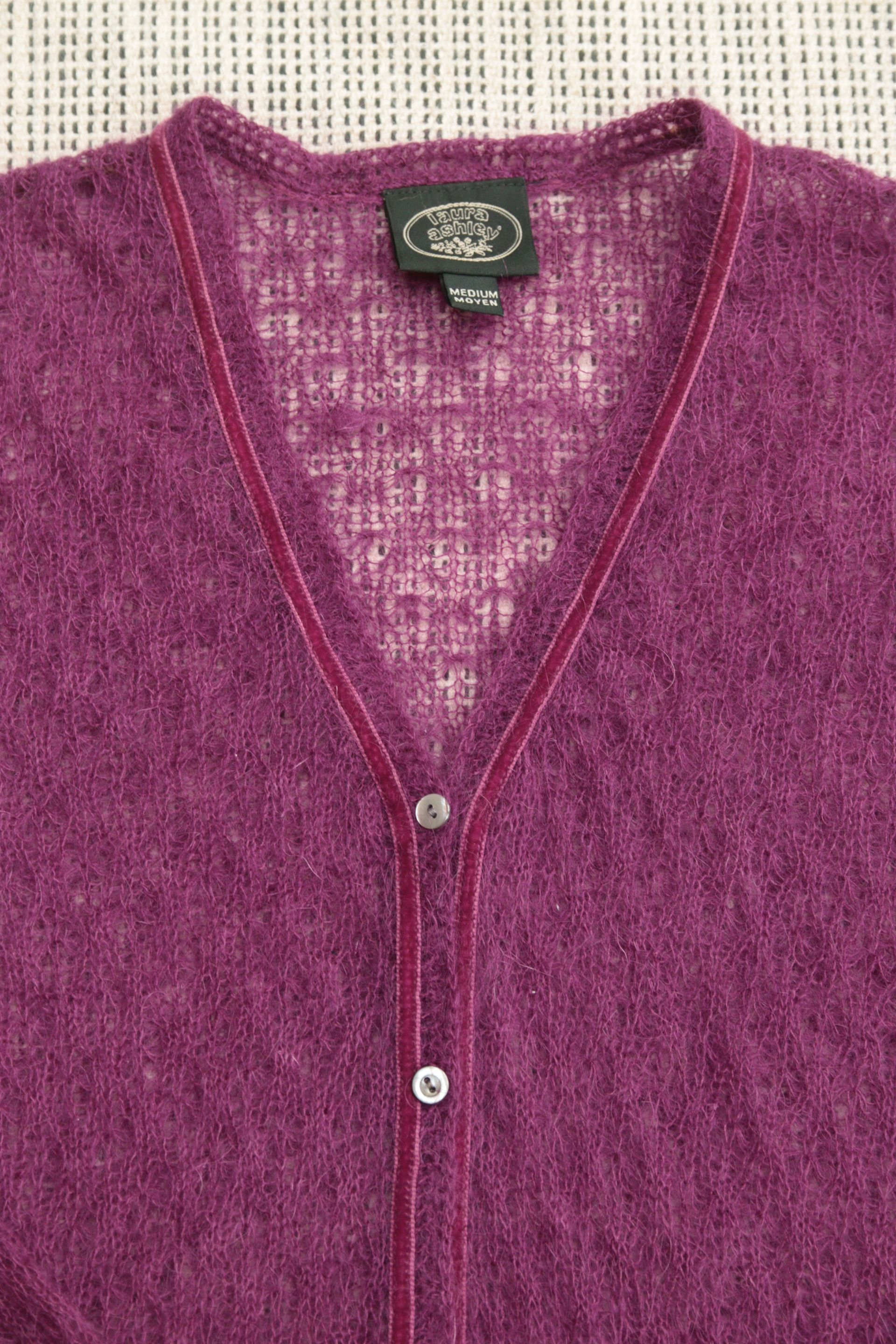 Laura Ashley cerise mohair blend lace knit cardigan Size M UK 12