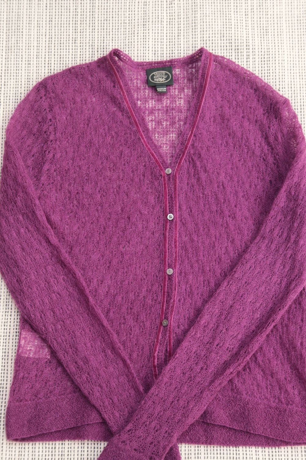 Laura Ashley cerise mohair blend lace knit cardigan Size M UK 12