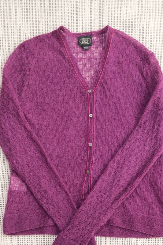 Laura Ashley cerise mohair blend lace knit cardigan Size M UK 12