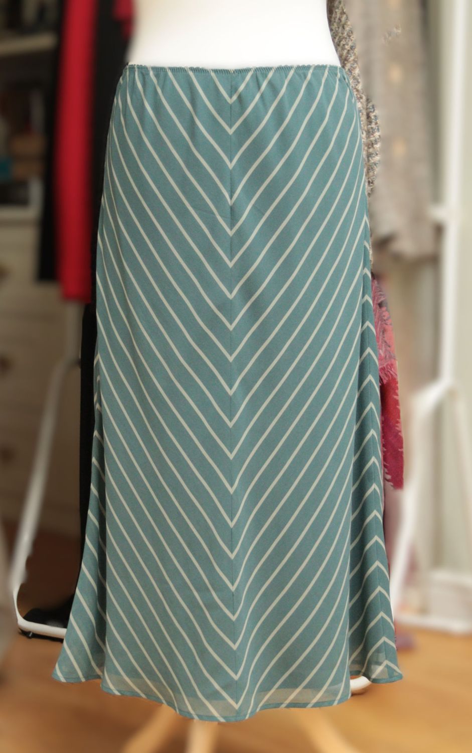 Monsoon teal bias-cut silk skirt Size UK 14